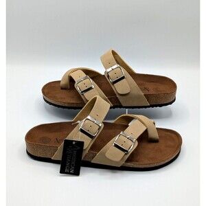 American Exchange Men’s 9.5 Beige Dude Flat Crisscross Adjustable Straps Slide